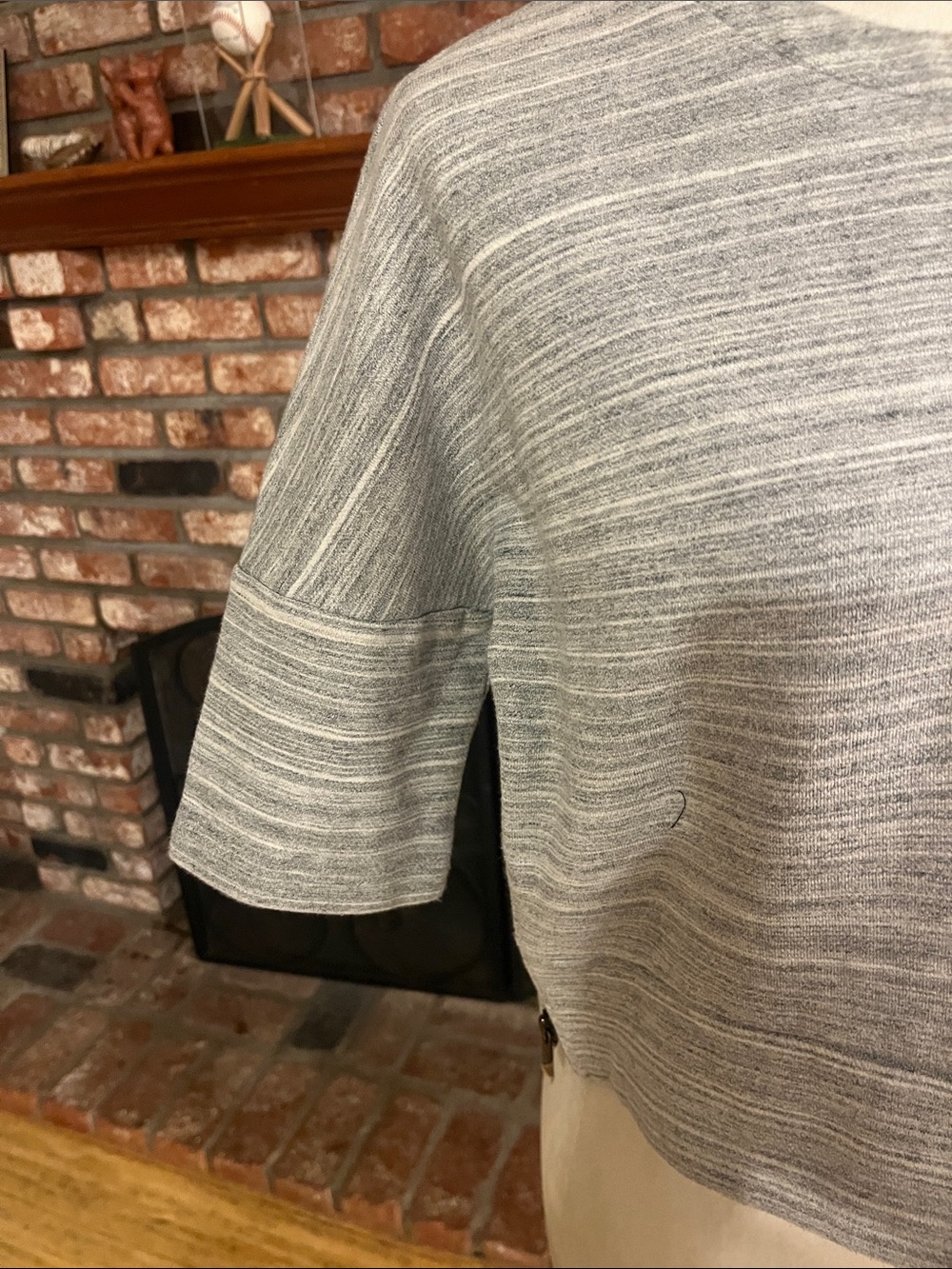 10 Crosby Derek Lam Gray Striped Short-Sleeve Knit Top - Picture 2 of 6